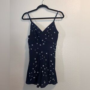 Purple Snow - Women's Navy Blue Short Jumpsuit with Bird Print - Size Medium